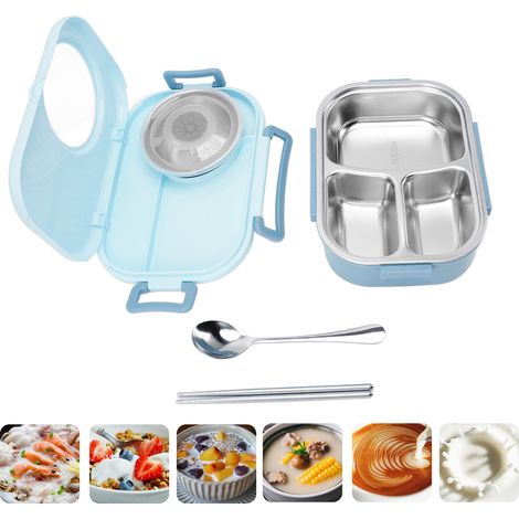 Isolierte Lunchbox aus Edelstahl 304, tragbare Bento-Box mit zwei Fächern, inklusive Suppenschüssel und weiteren Fächern, hellblau (1/5)
