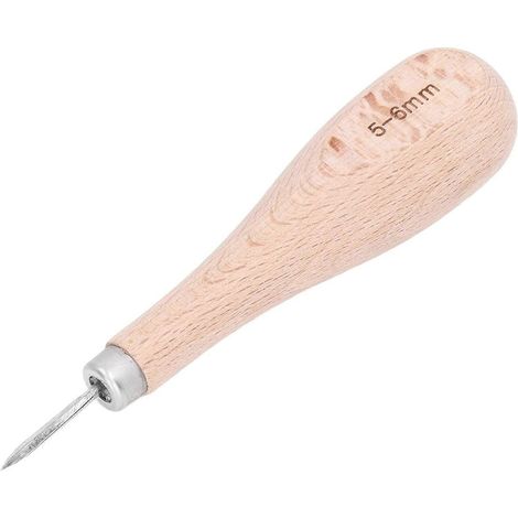 Poinçon à cuir, outil de perforation pour le travail du cuir, manche en bois de hêtre, 56 mm, design ergonomique, pour perceuse (1/5)