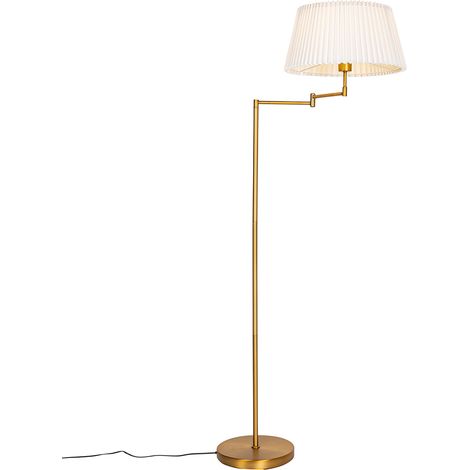 Stehleuchte aus Bronze mit weißem Faltenschirm und verstellbarem Arm – Ladas Deluxe