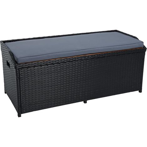 Polyrattan Gartenbank Sitzbank mit Auflagenbox Kissenbox Rattan Bank Kissentruhe Schwarz