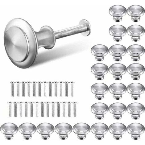 Silver Drawer Door Handle, Round Door Knobs, Silver Round Drawer Handles, 30mm Furniture Knobs suitable for Cabinets, Cupboards, and Kitchens (25 Pieces) (1/5)