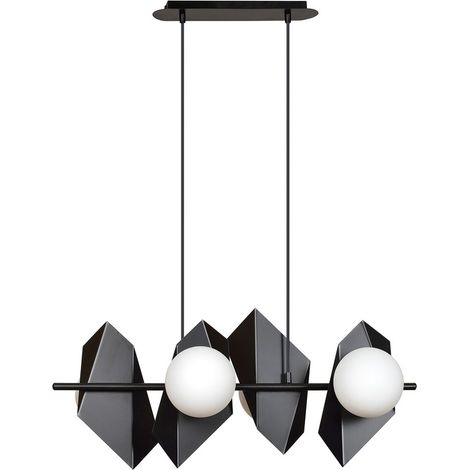 Lampada a Sospensione Drifton, Acciaio verniciato a polvere, Vetro, Nero, Bianco, 90x100x30 cm (1/5)