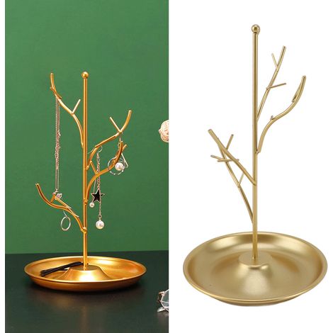Porte-Bijoux Arbre à Bijoux Design Branches Organisateur Multifonction Métal Doré pour Colliers Bracelets Boucles d'Oreilles Décor Maison Dimensions 24x14cm (1/5)