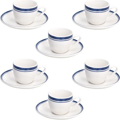lot de 6 tasses à café 80 cc avec assiette, porcelaine, bleu (1/3)