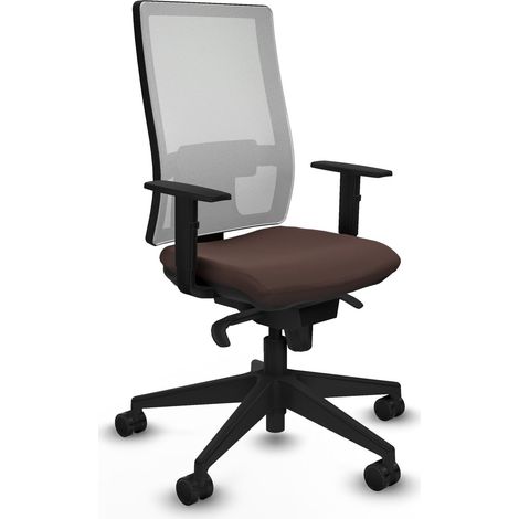 Horna sincro malla blanca similpiel marrón oscuro brazos 1D base piramidal ruedas 65mm nailon (1/5)