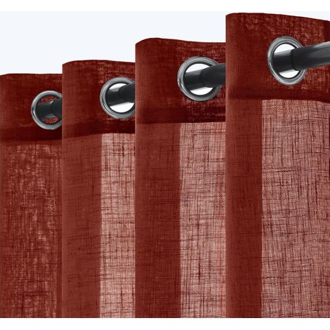 Lot de 2 Rideaux en Lin Translucides Voilage à Oeillets Rideaux et Draperies Intérieurs Modernes pour Chambre Fenêtre Salon Coucher 140x225 cm Rouge Brique (1/5)