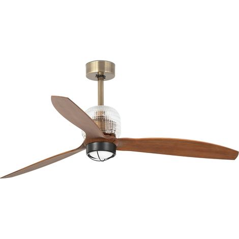 FARO Ventilatore a soffitto Deco Fan Ø1280 mm in Acciaio Oro Vecchio 3 pale Noce motore DC 6 velocita funzione inversa luce LED 3000K per soffitti inclinati FARO-33398D1N