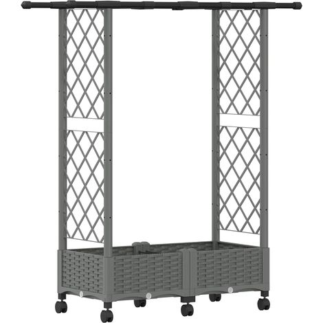 Raised Bed with Trellis and Roof Light Grey 122.5 x 40 x 127 cm vidaXL