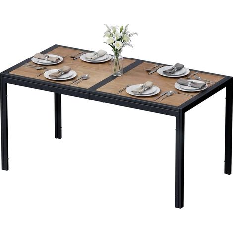 Table de jardin 150x80x72cm Table de balcon rectangulaire avec cadre en métal Table à manger pour 6 personnes,Noir