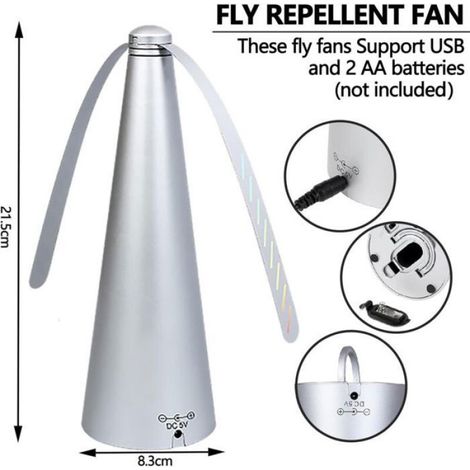 Ventilateur Anti-mouches - Alimentation USB ou Piles AA - Pour Intérieur et Extérieur - Noir - Pour 1 à 2 Personnes (1/4)