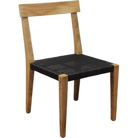 Sedia Impilabile in legno teak rivestita in corda nero e marrone 55x55xH88 cm Delik