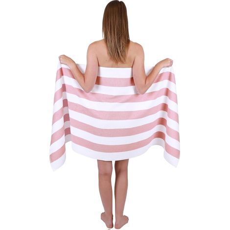 Filiyano-Serviette de sauna rayée - 1 serviette de sauna, 100 % coton - Dimensions : 70 x 180 cm - Blanche - Motif lotus (1/5)