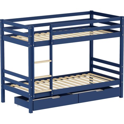 Kinder-Etagenbett 190x90cm dunkelblau mit Schubladen AMBRE