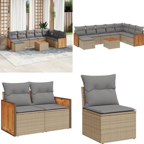 9-tlg. Garten-Sofagarnitur mit Kissen Beige Poly Rattan - Gartenmöbel Set - Rattan Möbel - Outdoor Möbel - Lounge Set - Esstisch Set - Home & Living (1/5)