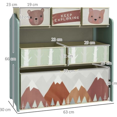 Armoire de rangement enfant, 6 casiers à tissu, design mignon, 63x30x66 cm, coloris vert forêt (1/5)