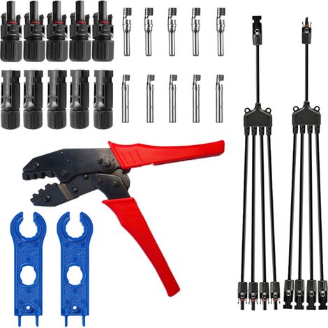 Connecteurs solaires mâles/femelles, étanches IP67, 5 paires avec pince à sertir et clé, Y 1 vers 4 (5 pcs) (1/5)