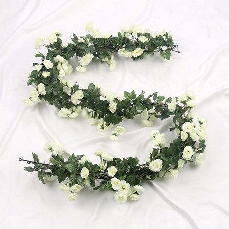 5 guirlandes de roses artificielles blanches pour décoration de jardin, arche de mariage, suspension extérieure (1/4)