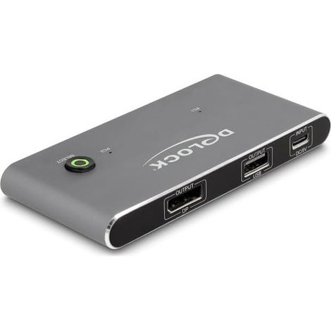 11487 DeLock Commutateur KVM USB-C vers DisplayPort avec 3 ports USB-A 2.0 - 2 ordinateurs (8K@30Hz) - Switch KVM USB-C vers DisplayPort avec 3 ports USB-A 2.0 pour 2 ordinateurs