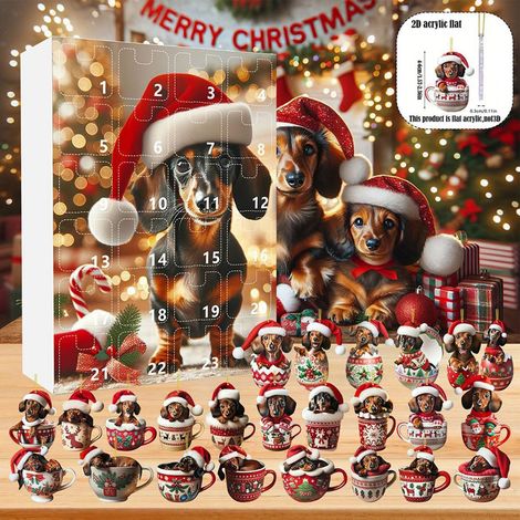 Calendrier de l'Avent de Noël avec teckel - compte à rebours 2026 - pendentif chien rigolo à collectionner - calendrier de l'Avent avec 24 jours de Noël - décoration de sapin de Noël pour cadeaux de N (1/5)