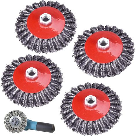 Lot de 4 brosses métalliques M14 125 mm pour meuleuse d'angle, brosse à disque, brosse à boisson, meuleuse d'angle, brosse métallique (1/5)