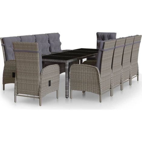 Maison Exclusive - 11-tlg. Garten-Essgruppe Poly Rattan Grau