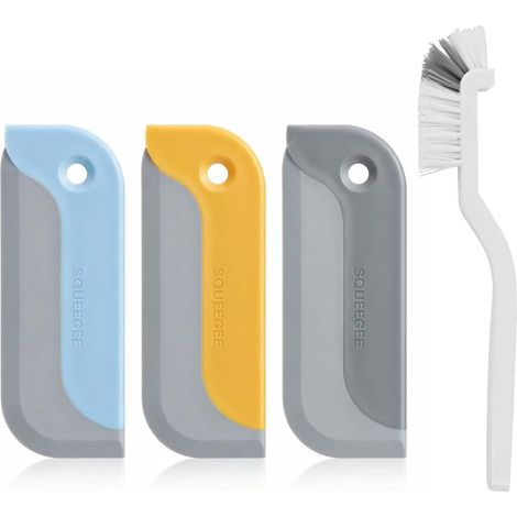 Lot de 4 raclettes de douche, 3 mini raclettes de fenêtre pour douche, verre, miroir carrelage et 1 brosse à joints avec tête incurvée, raclette en silicone, salle de bain, cuisine, kit de (1/5)