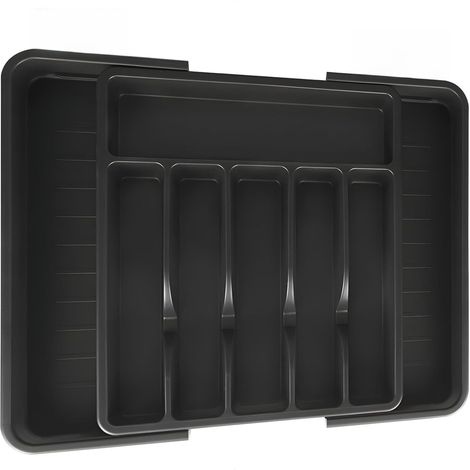 ™ Range-Couverts Réglable - Porte-Couverts Extensible Pour Tiroirs - Grand Range-Couverts Extensible En Plastique - Noir (1/5)