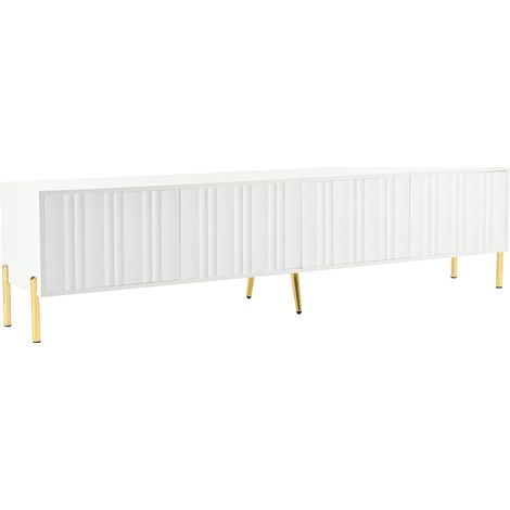Weißes TV-Möbel 190 x 38 x 48 cm mit goldenen Beinen und gerillten Türen (1/5)