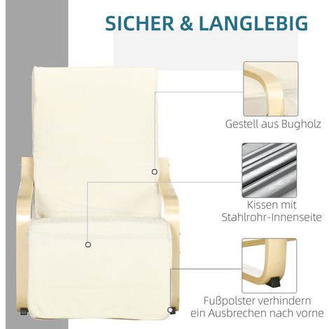 Fauteuil relax pivotant, chaise lounge avec repose-pieds réglable, chaise de salon en lin effet bois de bouleau, blanc crème 66,5x94x100cm (1/5)