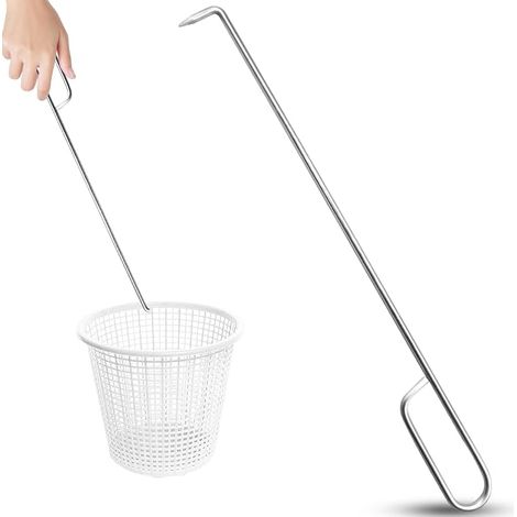 Pool Skimmer Basket Tool Hook, Swimming Pool, Above Ground Tool Hook for Basket Stainless Steel Protection Extended Knee Handle Basket Hook (1/5)