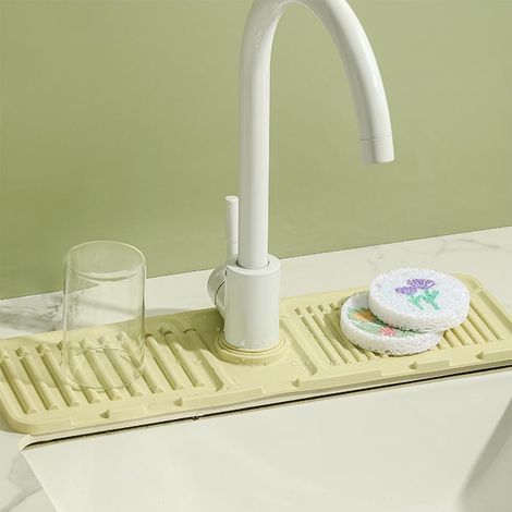 Tapis de Robinet pour évier de Cuisine, Protection Anti-éclaboussures, Tapis de Séchage en Silicone, Plateau d'évier en Pierre à Séchage Rapide, Tapis de Robinet D'évier (Beige, 1 pièces) (1/5)