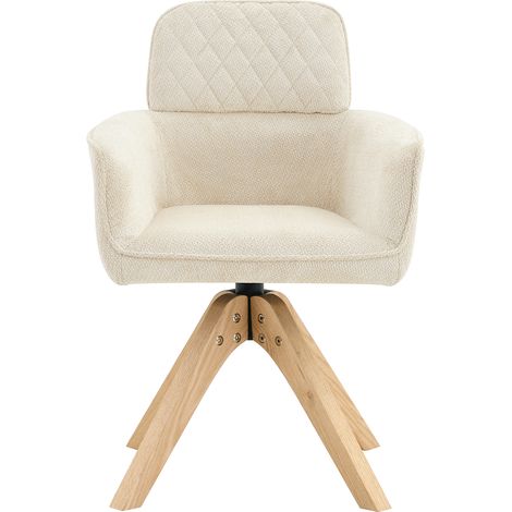 Lot de 2 chaises de salle à manger pivotantes en tissu crème, style Wabi-Sabi, avec accoudoirs et pieds en bois, idéales pour cuisine ou bureau CHICFURN (1/5)