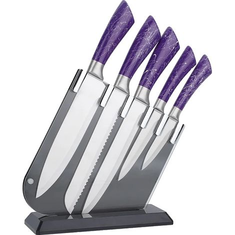 Juego de cuchillos de cocina, acero inoxidable 3Cr13 duradero, mangos ergonómicos, color morado. (1/2)