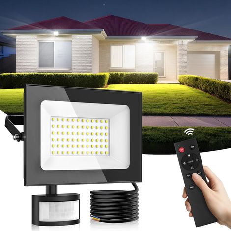 Projecteur LED Exterieur Detecteur de Mouvement 50W, Spot LED Extérieur Super Lumineux 5000LM, Lumière du jour 6500K, Lampe de Sécurité Étanchéité IP65 pour Garage, Cour, Pelouse, Jardin