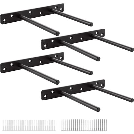 Support Etagere Invisible 200x145MM Double Tube Noir Fixation pour Etagere Murale avec Vis 60MM (1/5)