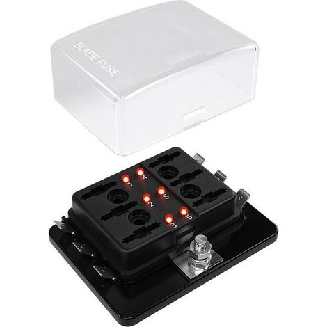 Support de boîte à fusibles lame 6 voies avec témoin lumineux LED pour auto, bateau, camping-car, camion, DC 10-32V (1/4)