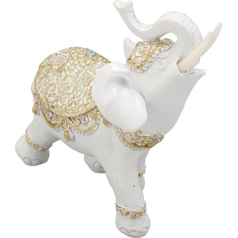 White Resin Elephant Statue, Beautiful Lucky Elephant Sculpture with Ceremonial Clothes for Home, Entryway, Bookshelf, Computer, Office (1/5)