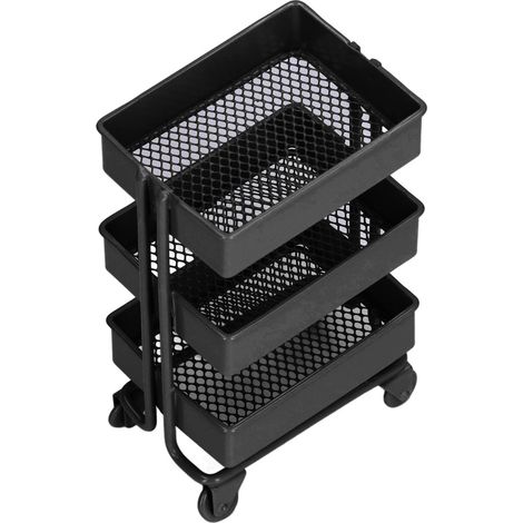 Étagère de rangement à 3 niveaux pour maison de poupée, modèle mobile à l'échelle 1:12, avec roulettes, noire (1/5)