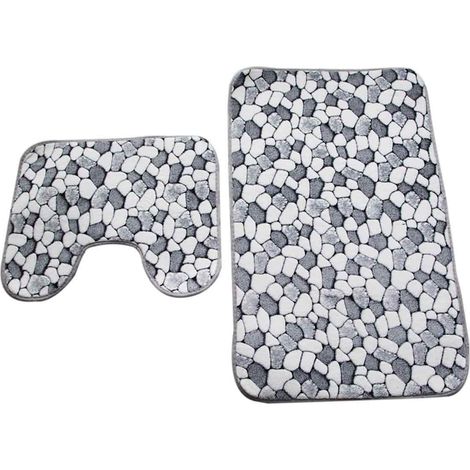 Tapis de bain - 2 PCS - Antidérapant - Absorbant - Gris - Tapis de bain - 2 PCS - Antidérapant - Absorbant - Gris (1/5)