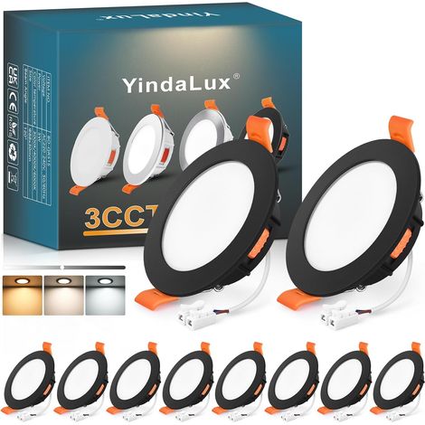 Spot LED Encastrable 68mm 5W 550LM Spots de plafond IP44 Spot salle de bain, Blanc Chaud 3000K Blanc Neutre 4000K Blanc Froid 6000K Réglable, Trou Φ65-75mm, AC220-240V, Lot de 6, Noir (1/5)