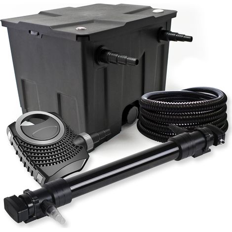 SunSun Komplettset: CBF-350 Teichfilter bis 12000 L Teichfilteranlage als Durchlauffilter, NEO10000 SuperECO Teichpumpe 10000l/h 80W, CUV-672 Teichklärer UVC Klärer mit 72W, 25m Teichschlauch 25 mm (1/5)