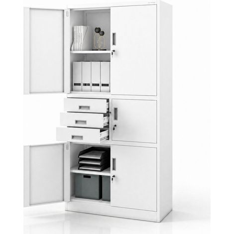 Metall-Büroschrank mit Safe, Weiß, 900x1850x400 mm: FILIP II