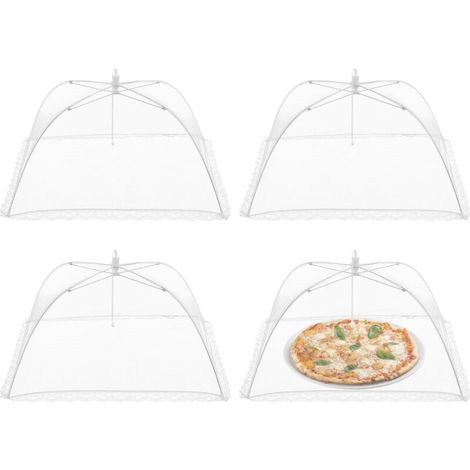 MUMU 4 Stück Faltbare Fliegennetz-Abdeckung für Lebensmittel, Regenschirm, Zelt, Picknick-Essen (weiß)