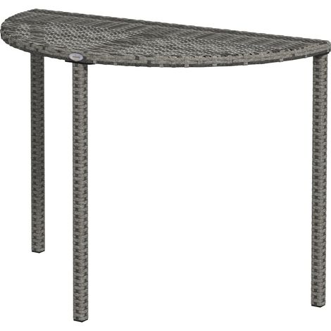Balkontisch Garten Beistelltisch Tisch Gartenmöbel Halbrund Polyrattan Metall Grau 100 X 50 X 74 Cm