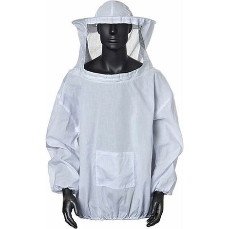 Professional Beekeeper Jacket with Integrated Protective Hat Against Bees in White (1/4)