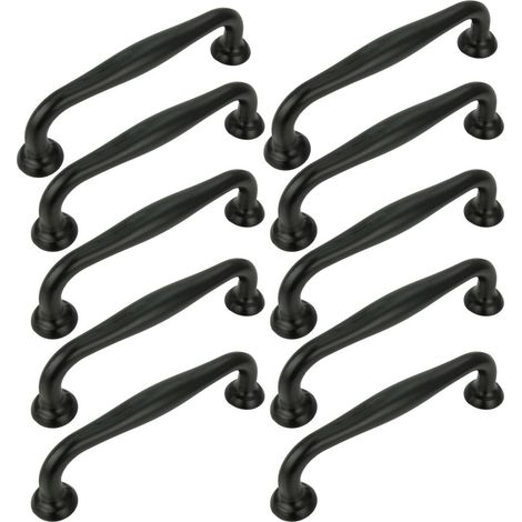 Ein Set aus 10 mattschwarzen Aluminium-Möbelgriffen, 96 mm dick – elegante und dennoch robuste Schrank- und Schubladengriffe für eine stilvolle Inneneinrichtung.