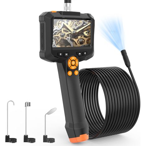 Endoskopkamera, 1080P HD-Endoskop-Inspektionskamera, 4,3-Zoll-Endoskopkamera mit 8 einstellbaren LEDs, IP67 wasserdicht, 5 m langes, halbstarres Kabel, industrielles Endoskop-Gerät für Männer