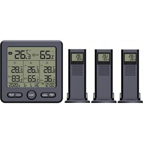 Thermomètre numérique hygromètre avec 3 capteurs sans fil LCD Rétro-éclairage Température Humidité Station Météo Heure Date Semaine Alarme Over-Limit pour Intérieur Extérieur (1/4)