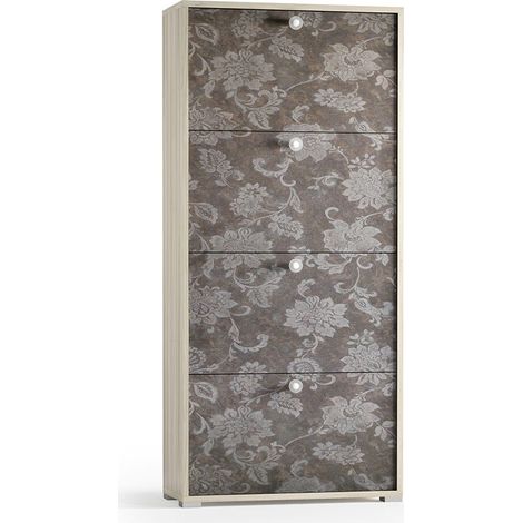 Scarpiera In Legno Olmo Con 4 Ante Decorate
