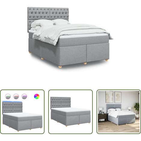 vidaXL LED-Beleuchtung - Boxspringbett mit Matratze Hellgrau 140x200 cm Stoff (1/5)